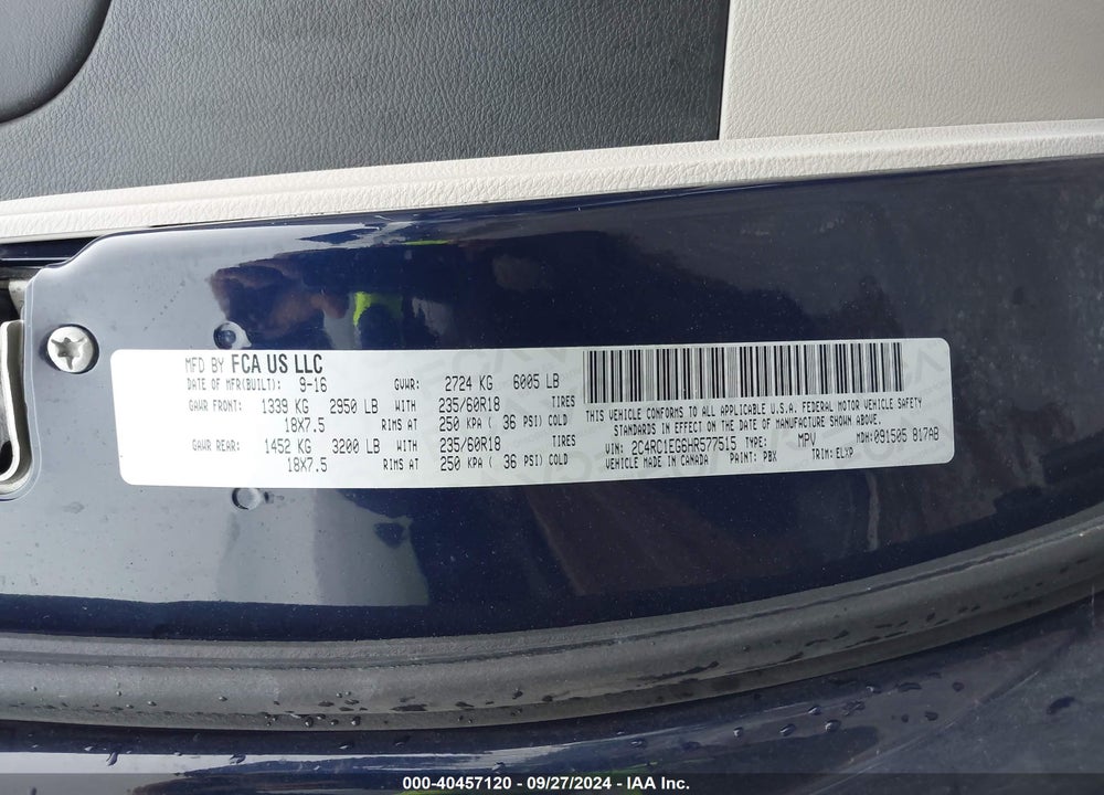 2017 CHRYSLER PACIFICA TOURING L PLUS VIN: 2C4RC1EG6HR577515