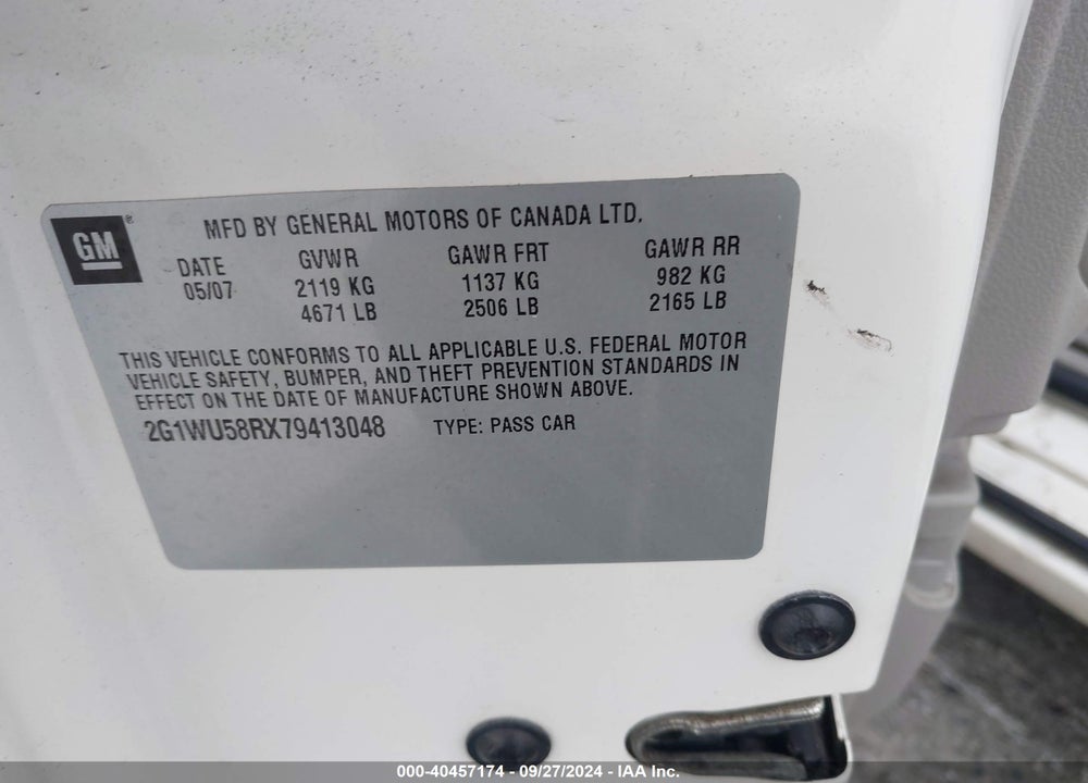 2007 CHEVROLET IMPALA LTZ VIN: 2G1WU58RX79413048