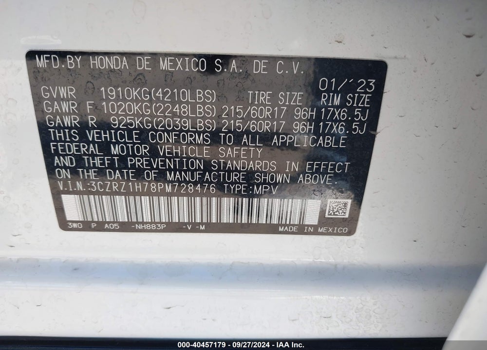 2023 HONDA HR-V 2WD EX-L VIN: 3CZRZ1H78PM728476