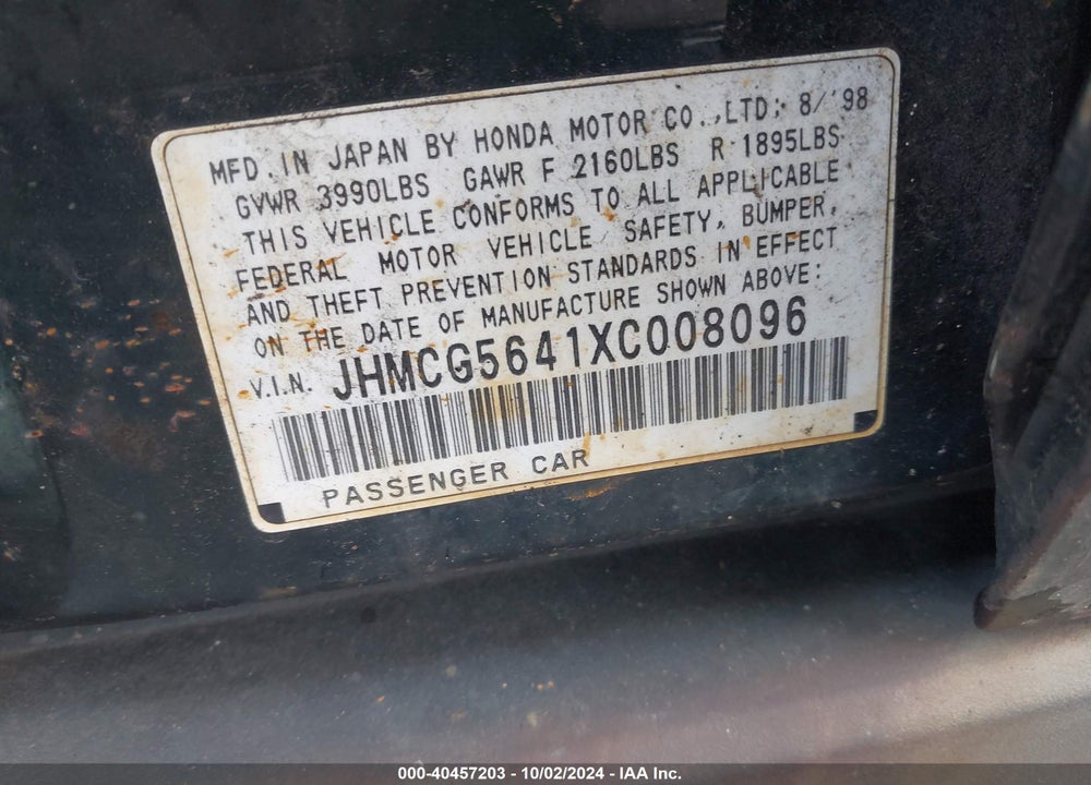 1999 HONDA ACCORD LX VIN: JHMCG5641XC008096