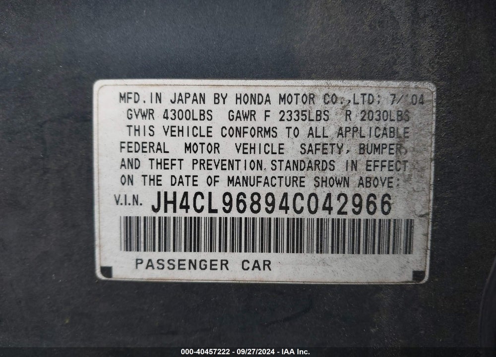 2004 ACURA TSX VIN: JH4CL96894C042966