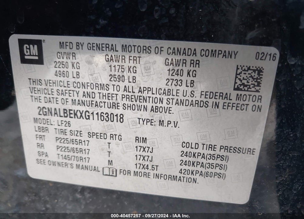 2016 CHEVROLET EQUINOX LS VIN: 2GNALBEKXG1163018