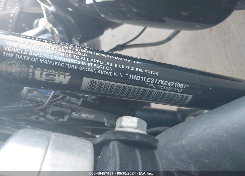 2019 HARLEY-DAVIDSON XL1200 X VIN: 1HD1LC317KC421957