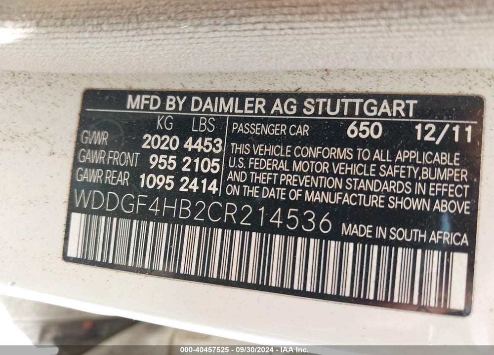 2012 MERCEDES-BENZ C 250 LUXURY/SPORT VIN: WDDGF4HB2CR214536