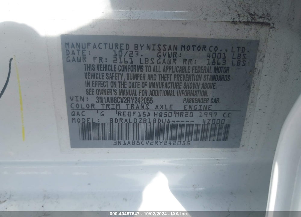 2024 NISSAN SENTRA SV XTRONIC CVT VIN: 3N1AB8CV2RY242055