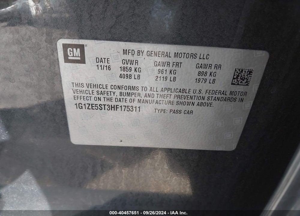 2017 CHEVROLET MALIBU 1LT VIN: 1G1ZE5ST3HF175311
