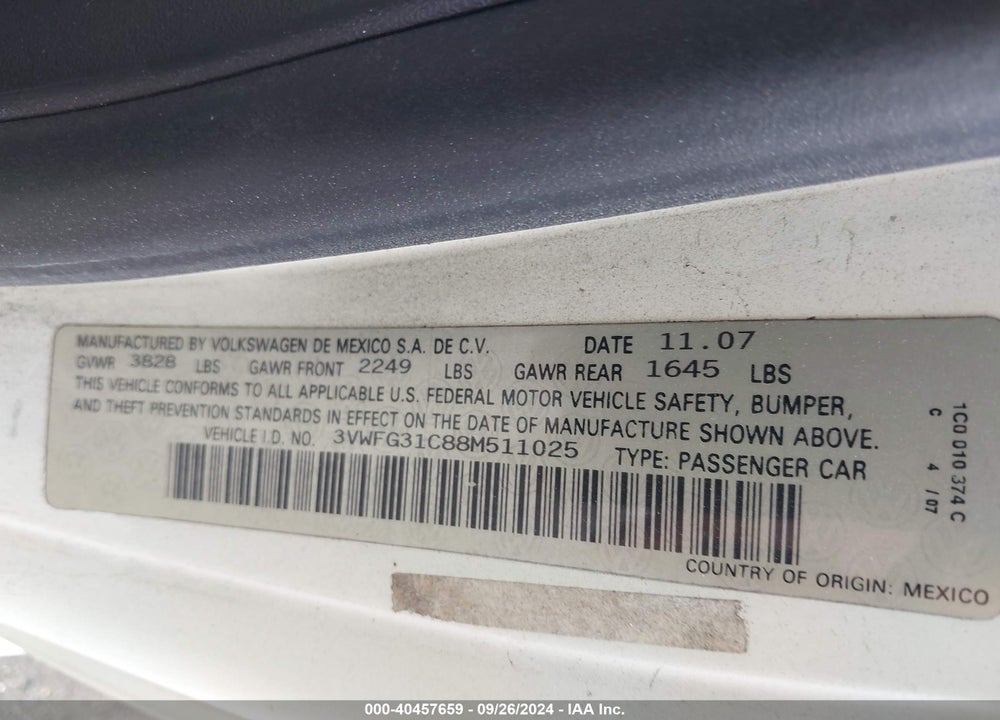 2008 VOLKSWAGEN NEW BEETLE BLACK TIE EDITION/TRIPLE WHITE VIN: 3VWFG31C88M511025