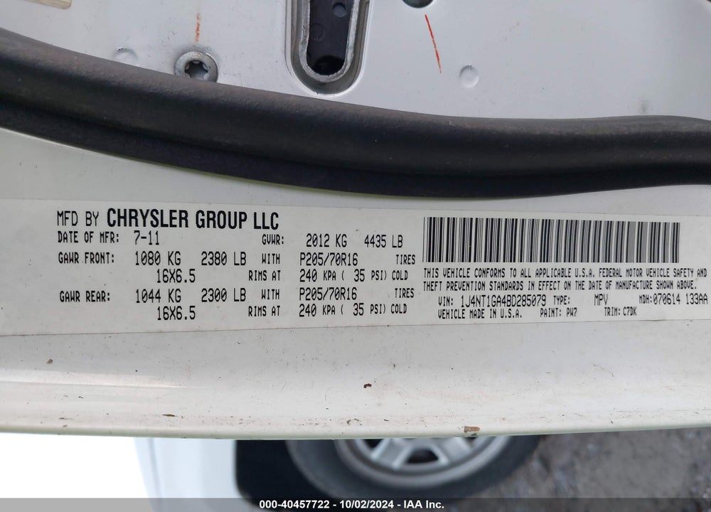 2011 JEEP PATRIOT SPORT VIN: 1J4NT1GA4BD285079