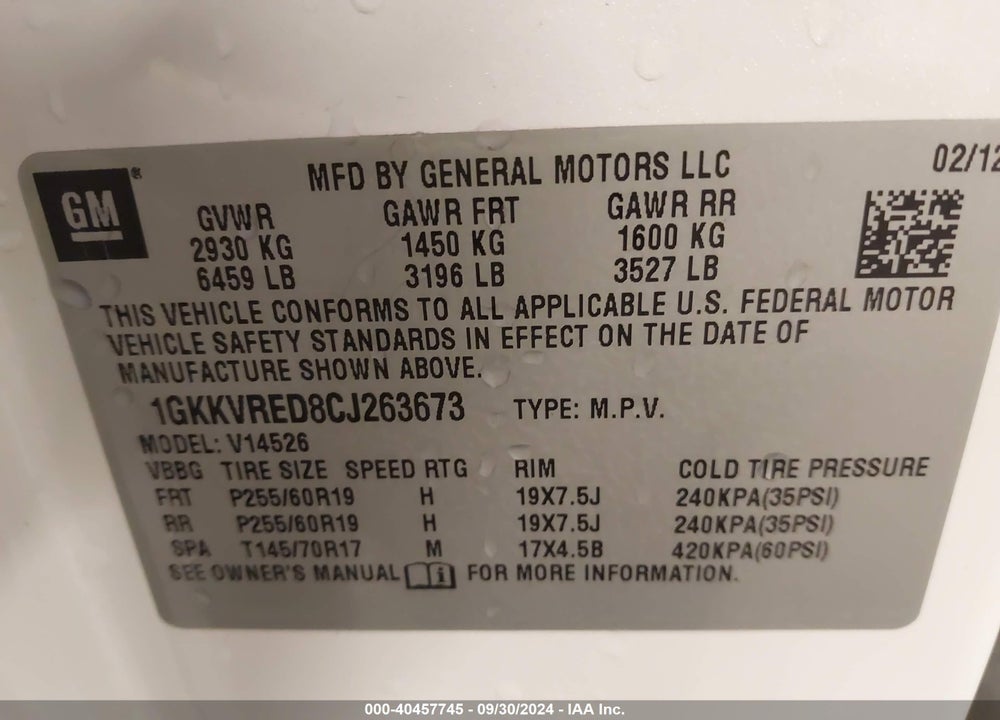 2012 GMC ACADIA SLT-1 VIN: 1GKKVRED8CJ263673