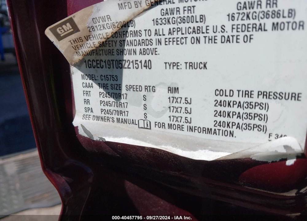 2005 CHEVROLET SILVERADO 1500 LS VIN: 1GCEC19T05Z215140