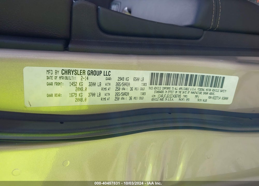 2014 JEEP GRAND CHEROKEE SUMMIT VIN: 1C4RJFJG1EC436705