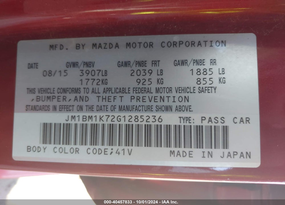 2016 MAZDA 3 I SPORT VIN: JM1BM1K72G1285236