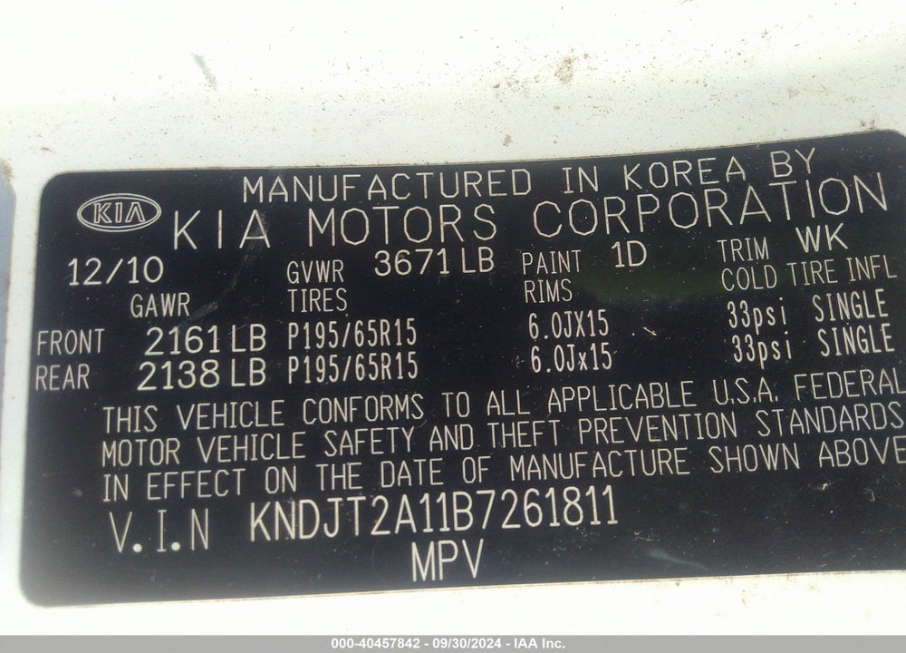 2011 KIA SOUL VIN: KNDJT2A11B7261811