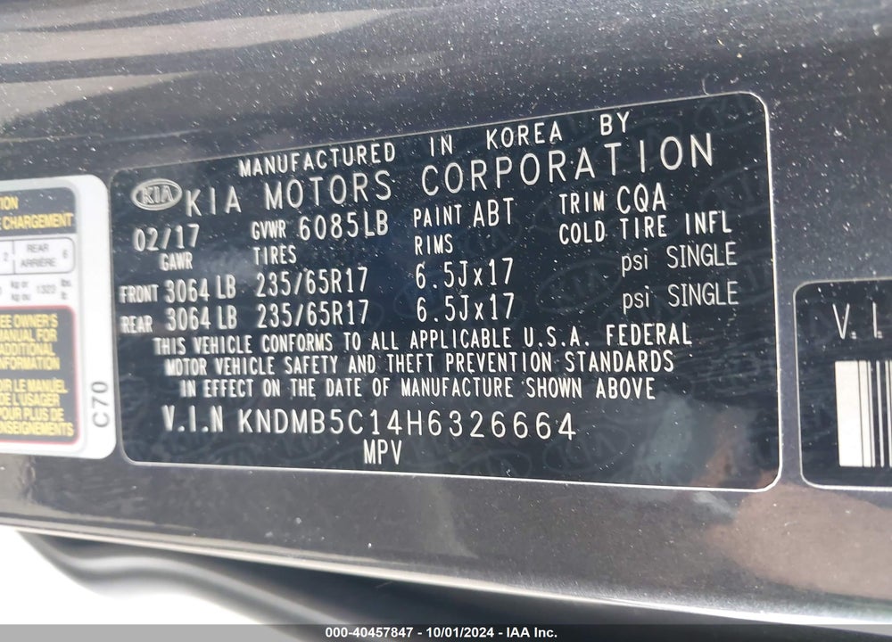 2017 KIA SEDONA LX VIN: KNDMB5C14H6326664