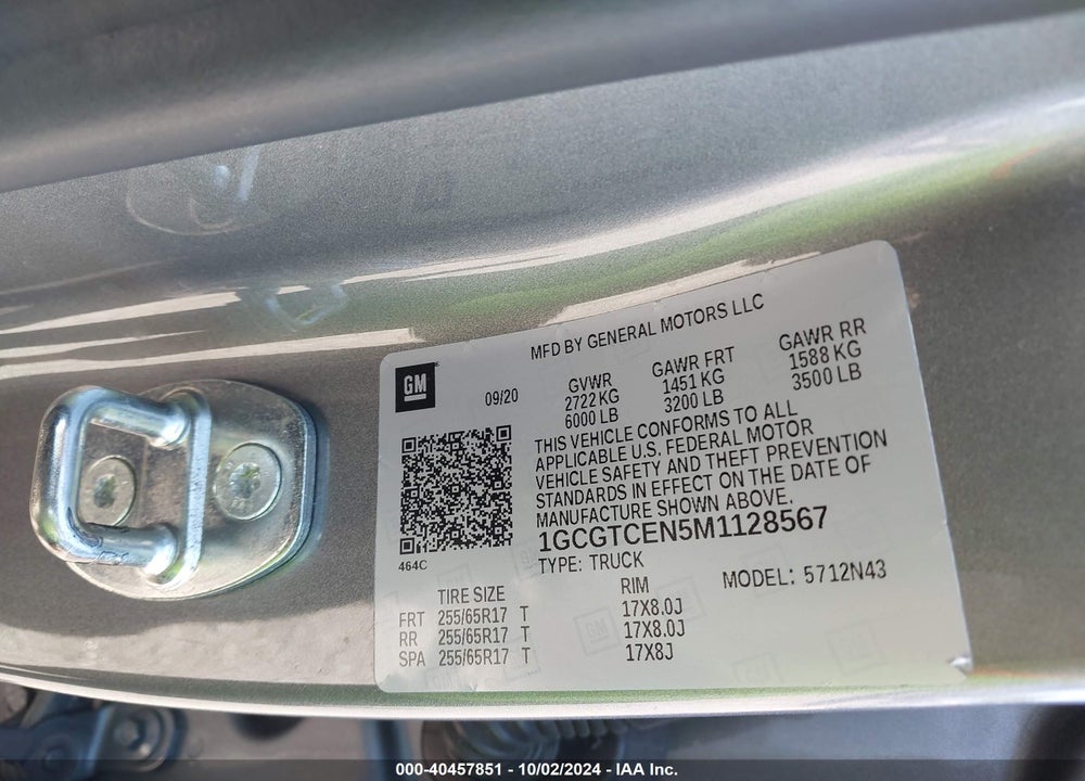 2021 CHEVROLET COLORADO VIN: 1GCGTCEN5M1128567