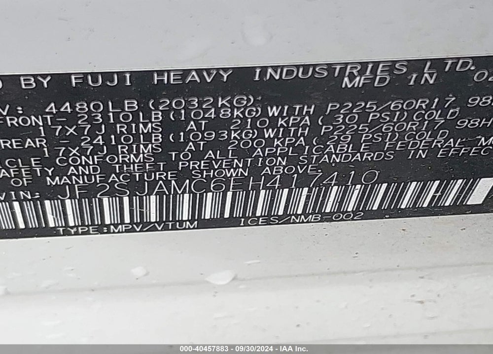 2014 SUBARU FORESTER 2.5I TOURING VIN: JF2SJAMC6EH417410
