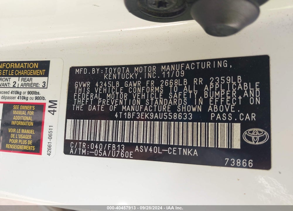 2010 TOYOTA CAMRY LE VIN: 4T1BF3EK9AU558633