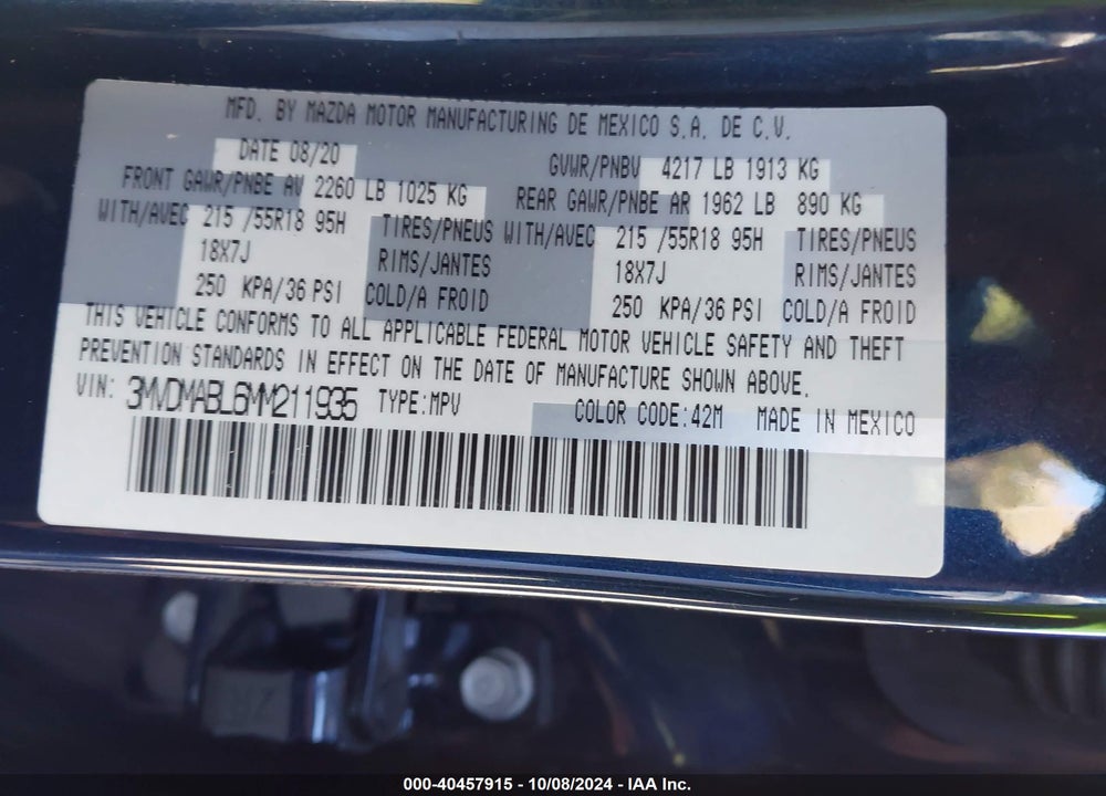 2021 MAZDA CX-30 SELECT VIN: 3MVDMABL6MM211935