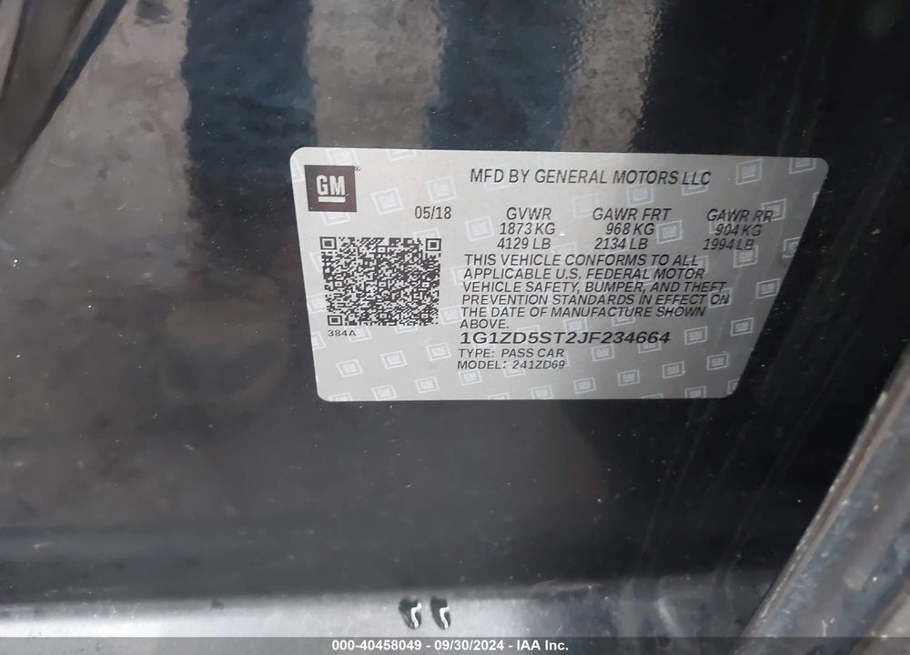 2018 CHEVROLET MALIBU LT VIN: 1G1ZD5ST2JF234664