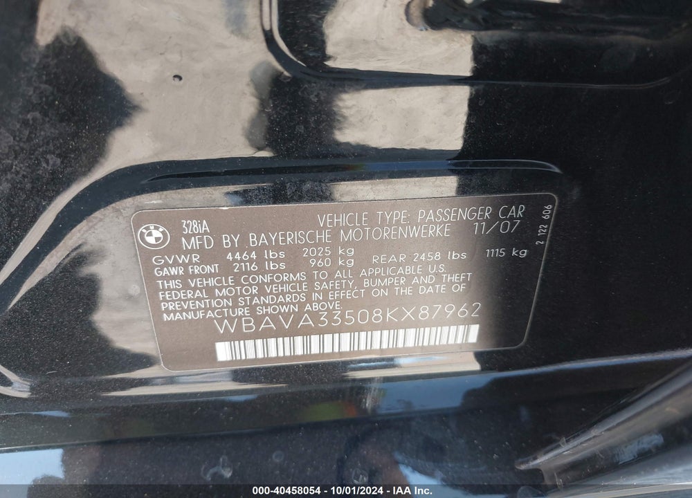 2008 BMW 328I VIN: WBAVA33508KX87962