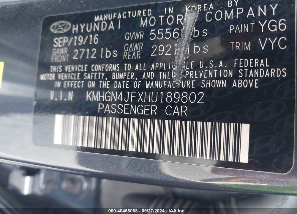 2017 GENESIS G80 5.0 ULTIMATE VIN: KMHGN4JFXHU189802