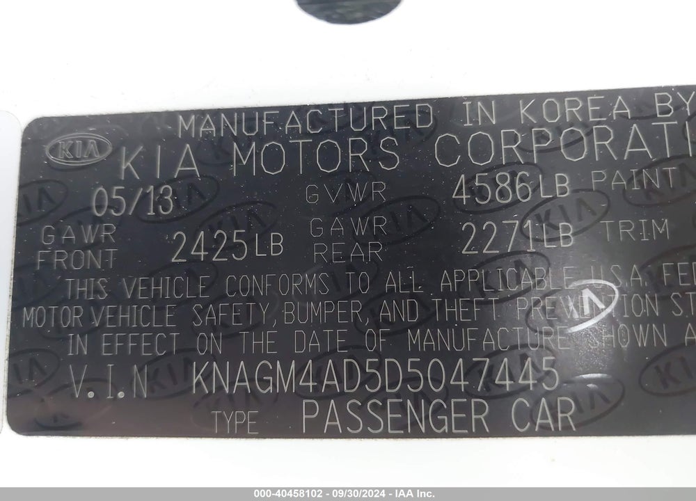 2013 KIA OPTIMA HYBRID EX VIN: KNAGM4AD5D5047445