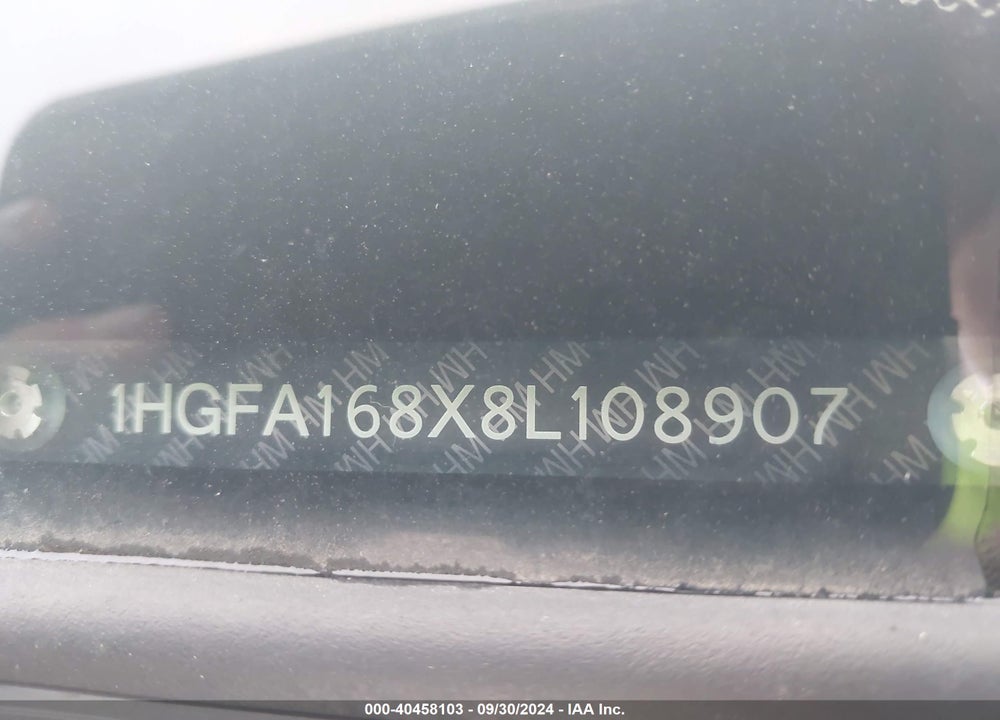 2008 HONDA CIVIC EX VIN: 1HGFA168X8L108907