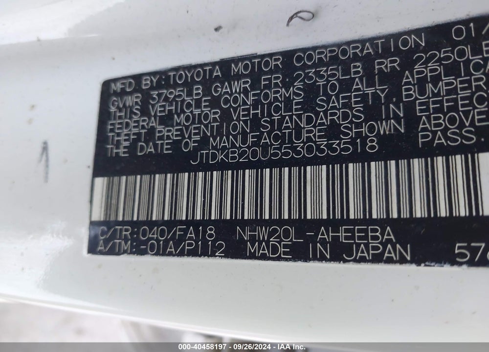 2005 TOYOTA PRIUS VIN: JTDKB20U553033518