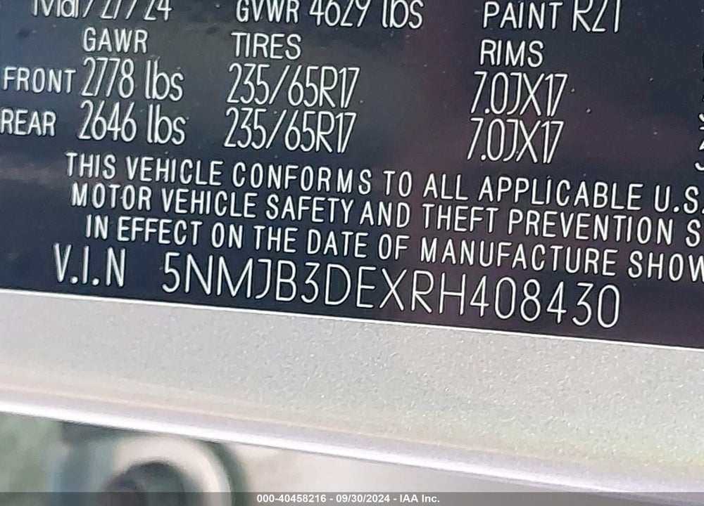 2024 HYUNDAI TUCSON SEL VIN: 5NMJB3DEXRH408430