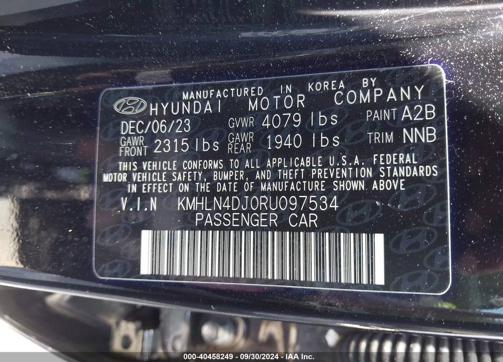 2024 HYUNDAI ELANTRA HYBRID LIMITED VIN: KMHLN4DJ0RU097534