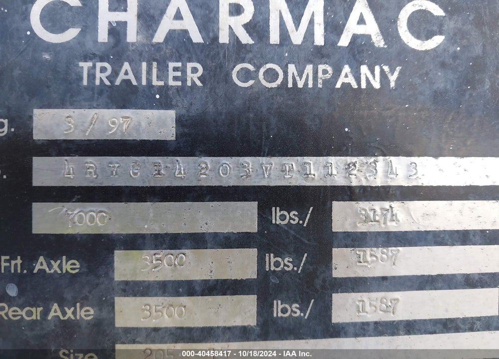1997 CHARMAC UTILITY VIN: 4RYC14203VT112343
