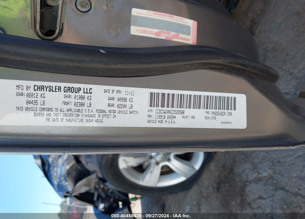 2012 DODGE CALIBER VIN: 1C3CDWDA6CD529588