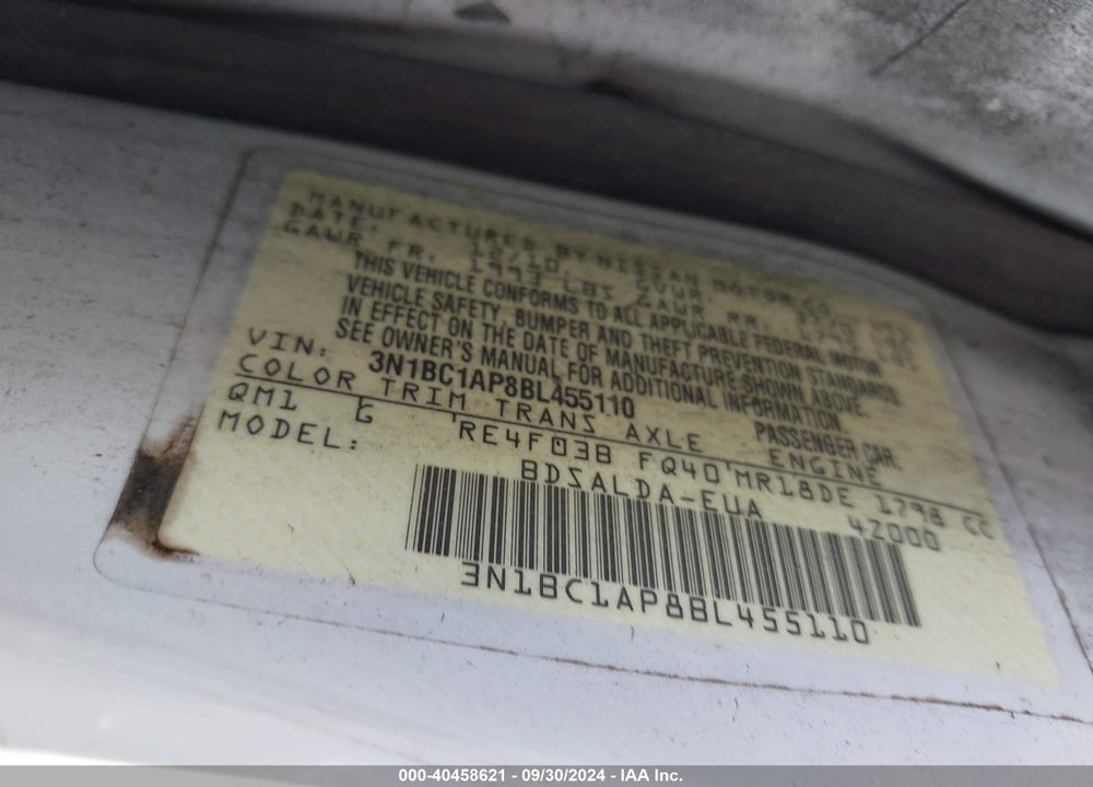 2011 NISSAN VERSA 1.8S VIN: 3N1BC1AP8BL455110