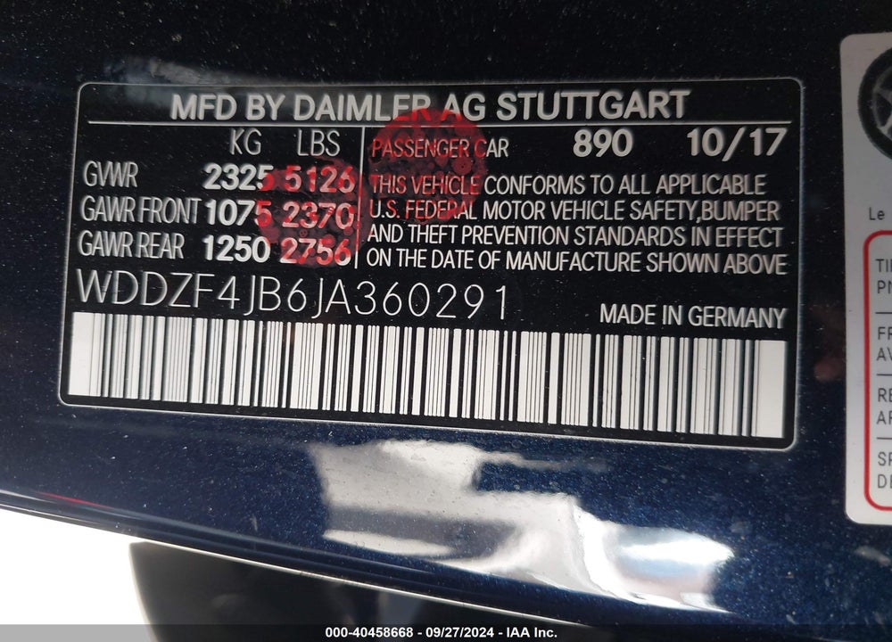 2018 MERCEDES-BENZ E 300 VIN: WDDZF4JB6JA360291