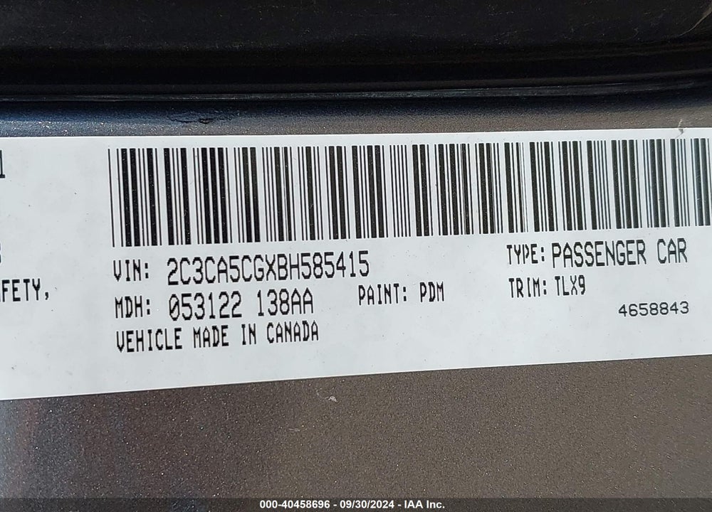 2011 CHRYSLER 300 LIMITED VIN: 2C3CA5CGXBH585415