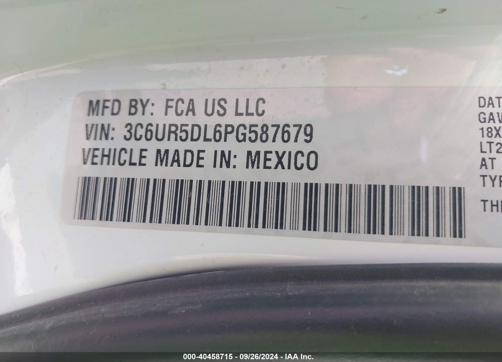 2023 RAM 2500 BIG HORN 4X4 6'4 BOX VIN: 3C6UR5DL6PG587679