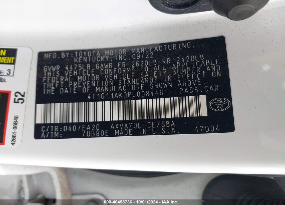 2023 TOYOTA CAMRY SE VIN: 4T1G11AK0PU098446