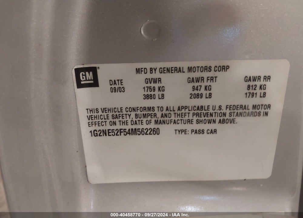 2004 PONTIAC GRAND AM SE VIN: 1G2NE52F54M562260