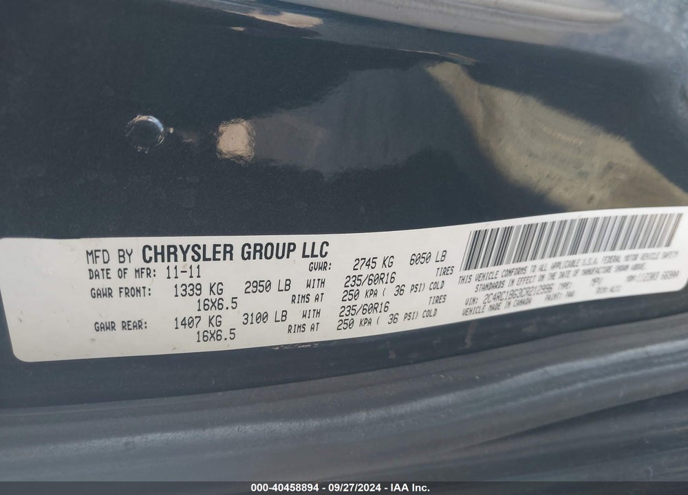 2012 CHRYSLER TOWN & COUNTRY TOURING VIN: 2C4RC1BG3CR212996
