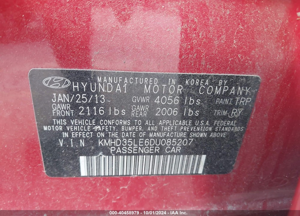 2013 HYUNDAI ELANTRA GT VIN: KMHD35LE6DU085207