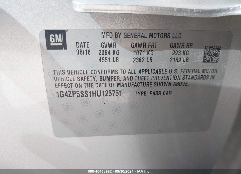 2017 BUICK LACROSSE ESSENCE VIN: 1G4ZP5SS1HU125751