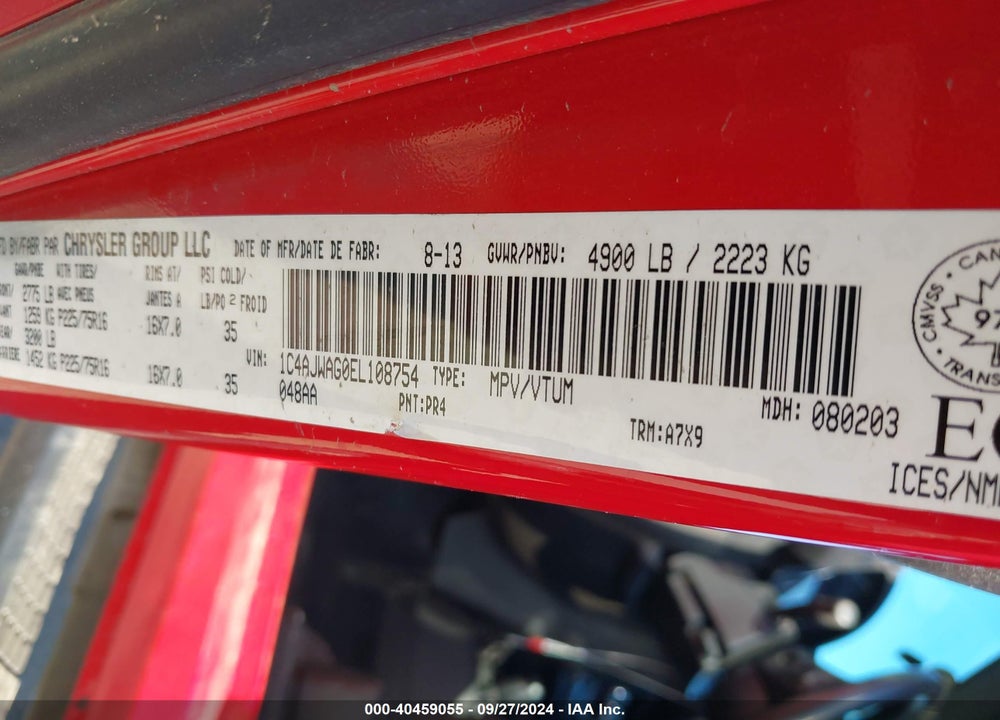 2014 JEEP WRANGLER SPORT VIN: 1C4AJWAG0EL108754