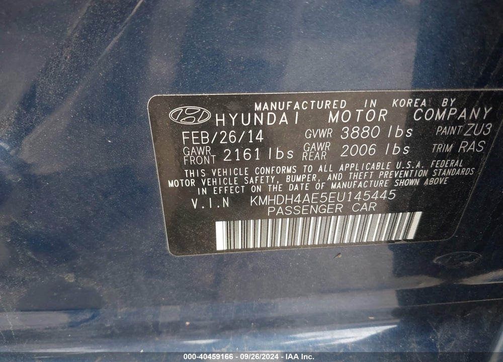 2014 HYUNDAI ELANTRA SE VIN: KMHDH4AE5EU145445