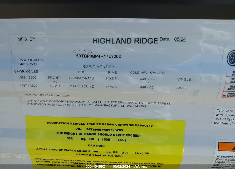 2024 HIGHLAND RIDGE GO PLAY VIN: 58TBP0BP4R17L3203