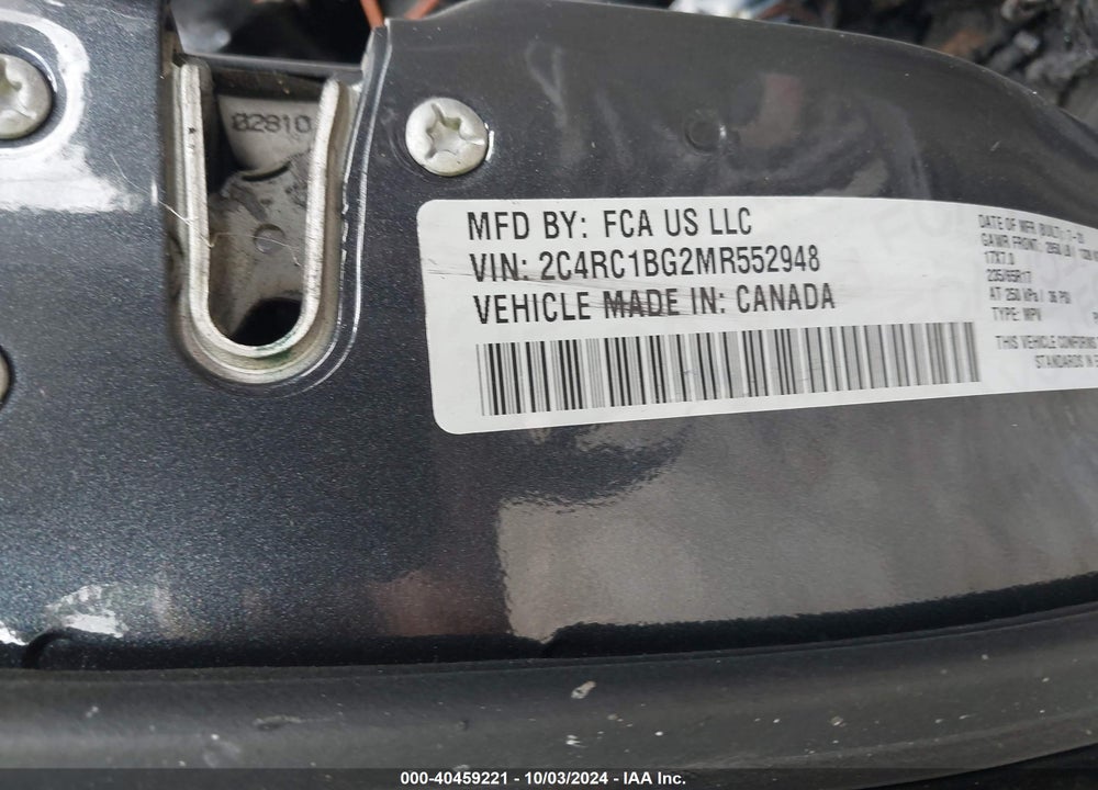 2021 CHRYSLER PACIFICA TOURING L VIN: 2C4RC1BG2MR552948