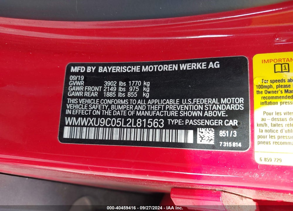 2020 MINI HARDTOP COOPER S VIN: WMWXU9C05L2L81563