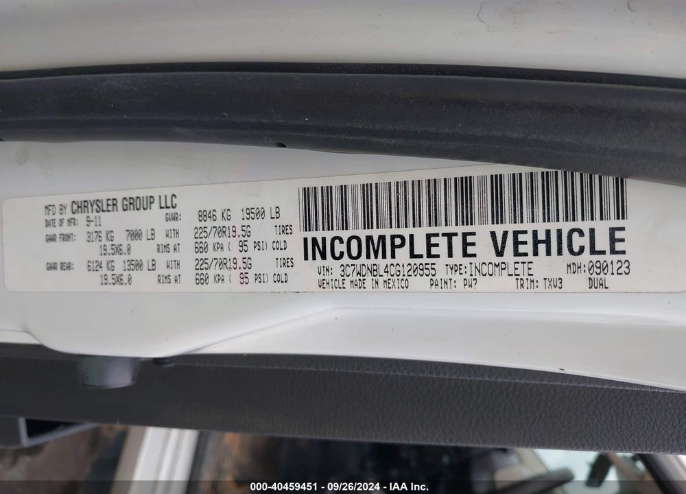 2012 RAM 5500 CHASSIS ST/SLT VIN: 3C7WDNBL4CG120955