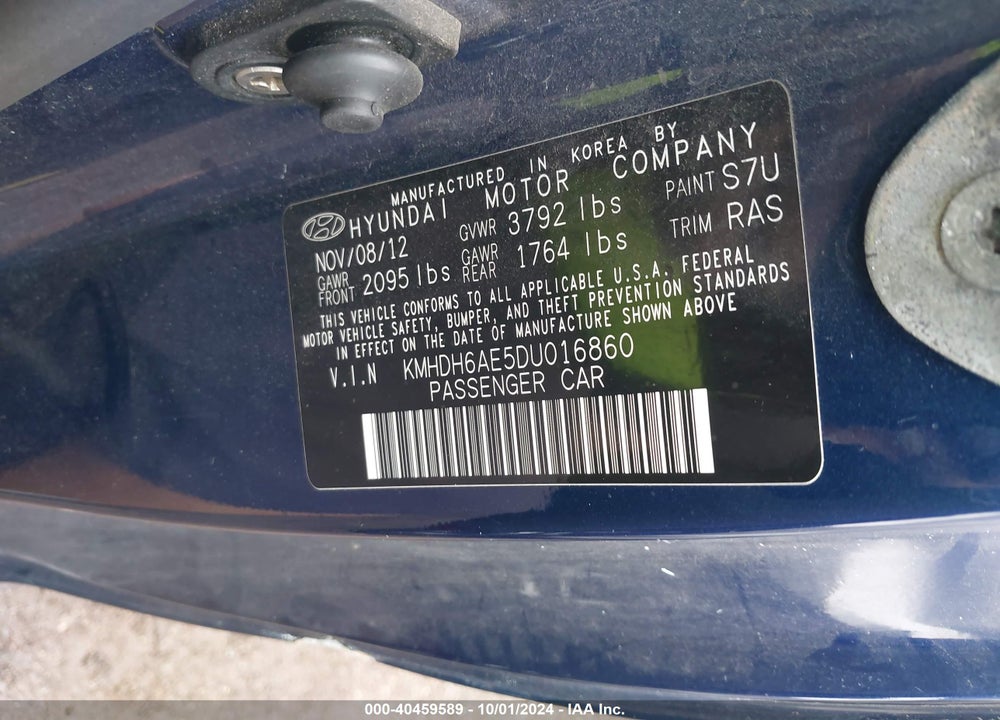 2013 HYUNDAI ELANTRA GS VIN: KMHDH6AE5DU016860