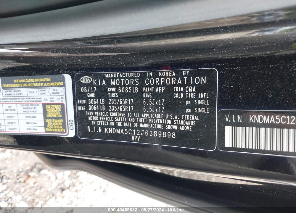 2018 KIA SEDONA L VIN: KNDMA5C12J6389898