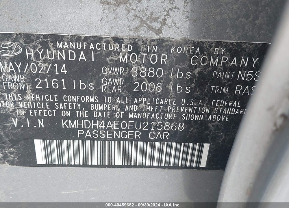 2014 HYUNDAI ELANTRA SE VIN: KMHDH4AE0EU215868